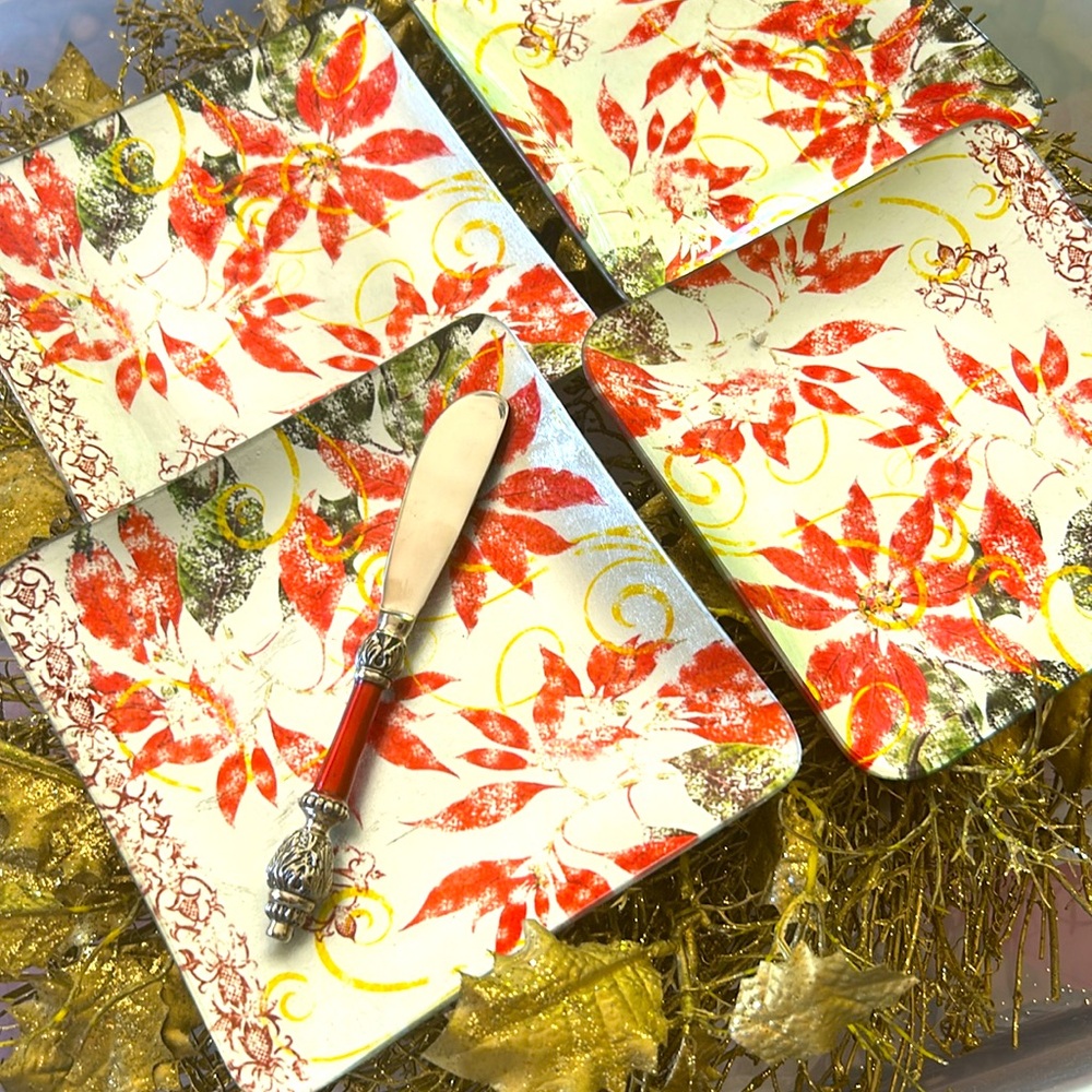 Christmas/Holiday Floral Square Plates with Spreader